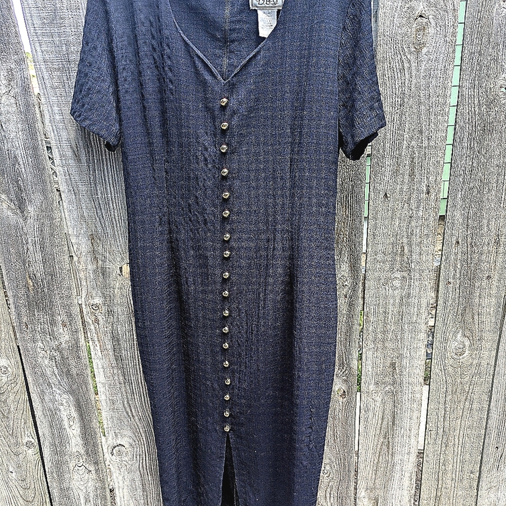 Women's Size 11 Maxi Style Navy Blue W/Decorative Gold Buttons Zipper Backw/Tie